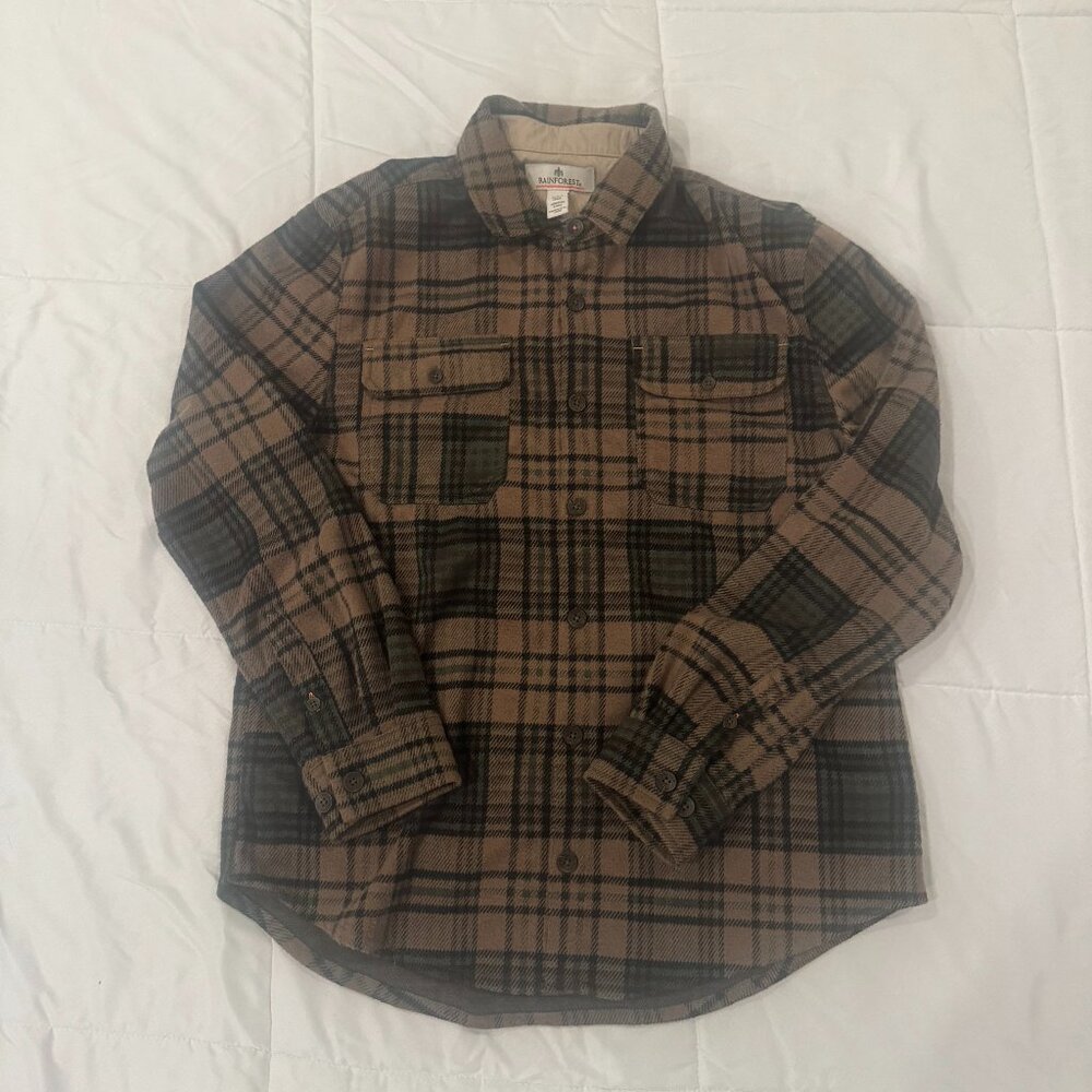 Men's Earthy Brown RAINFOREST Flannel Button Up Shirt / Size Medium